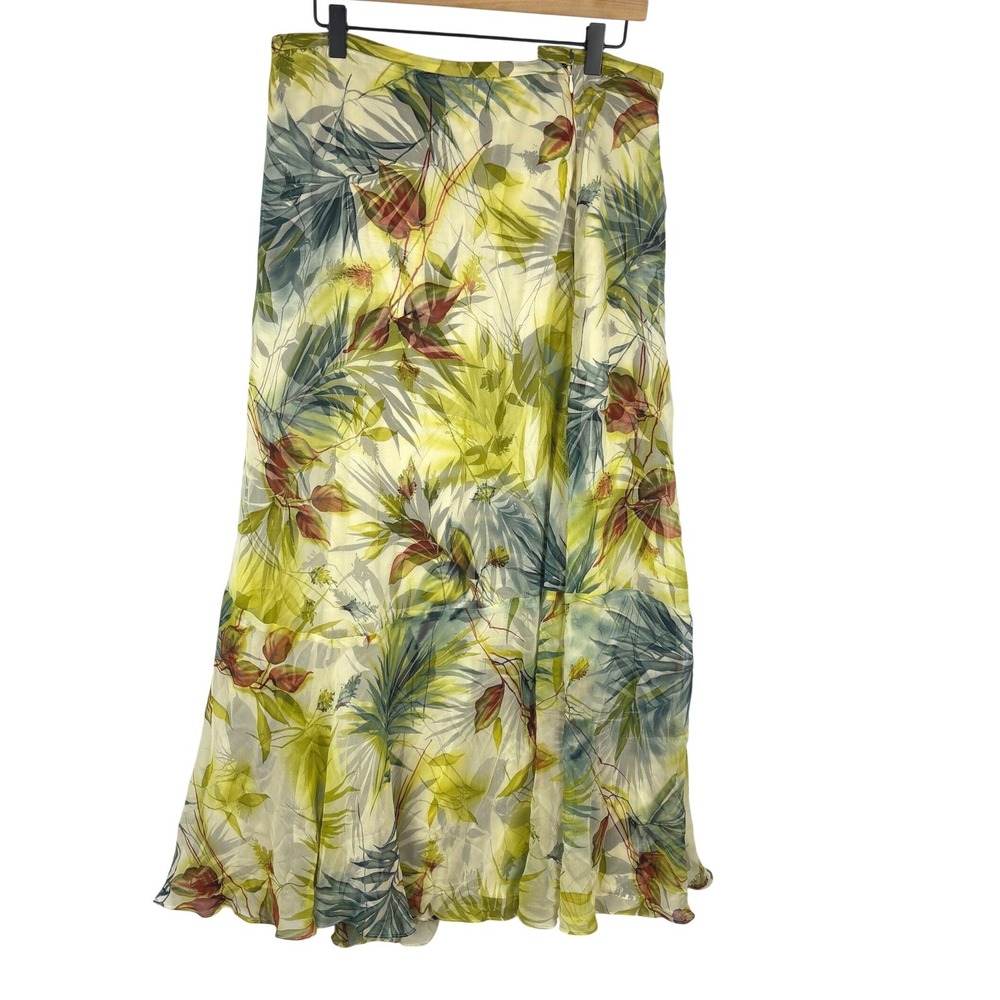 Dana Buchman Women Tiered Silk Maxi Skirt Sheer 14 Tropical Garden Resort Fairy